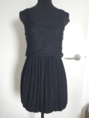 Rienda Gyaru Japan Black Sleeveless Textured Pleated Set Effect Dress